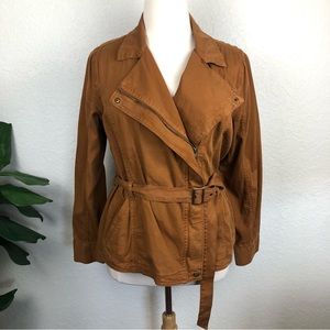 NEW Tawny Brown Belted Cotton Moto Zipper Jacket-SZ XXL